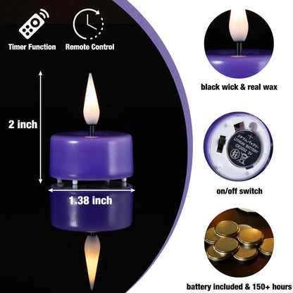 Purple Flameless Wax Tealights with Remote - Set of 10 - Eywamage