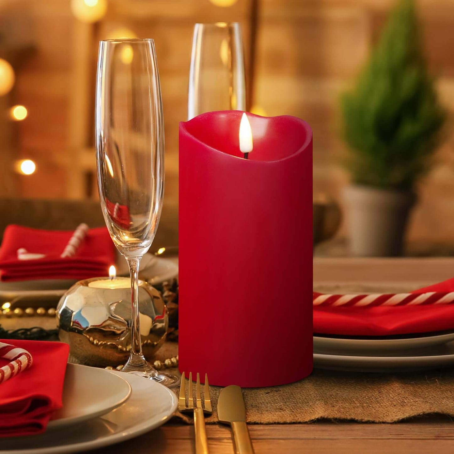 Red Flameless LED Pillar Candles with Remote - Set of 3 - Eywamage