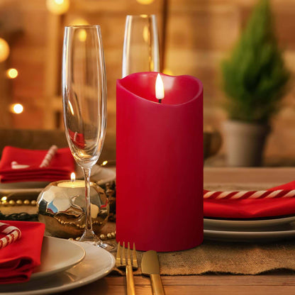 Red Flameless LED Pillar Candles with Remote - Set of 3 - Eywamage