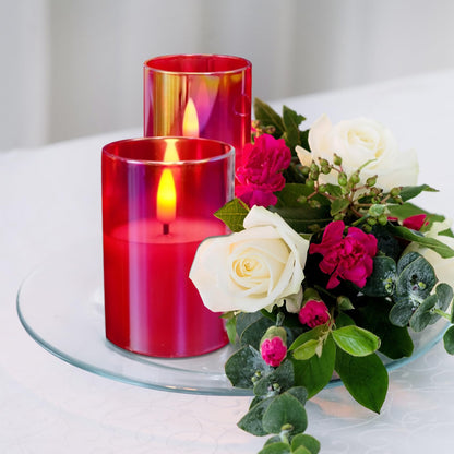 Slim Tall Red Glass Flameless Candles with Remote- Set of 5 -Eywamage