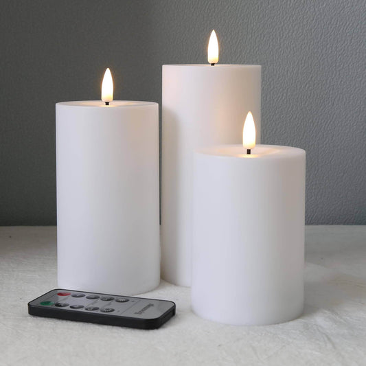 White Waterproof Flameless Pillar Candles with Remote-3 Piece-Eywamage