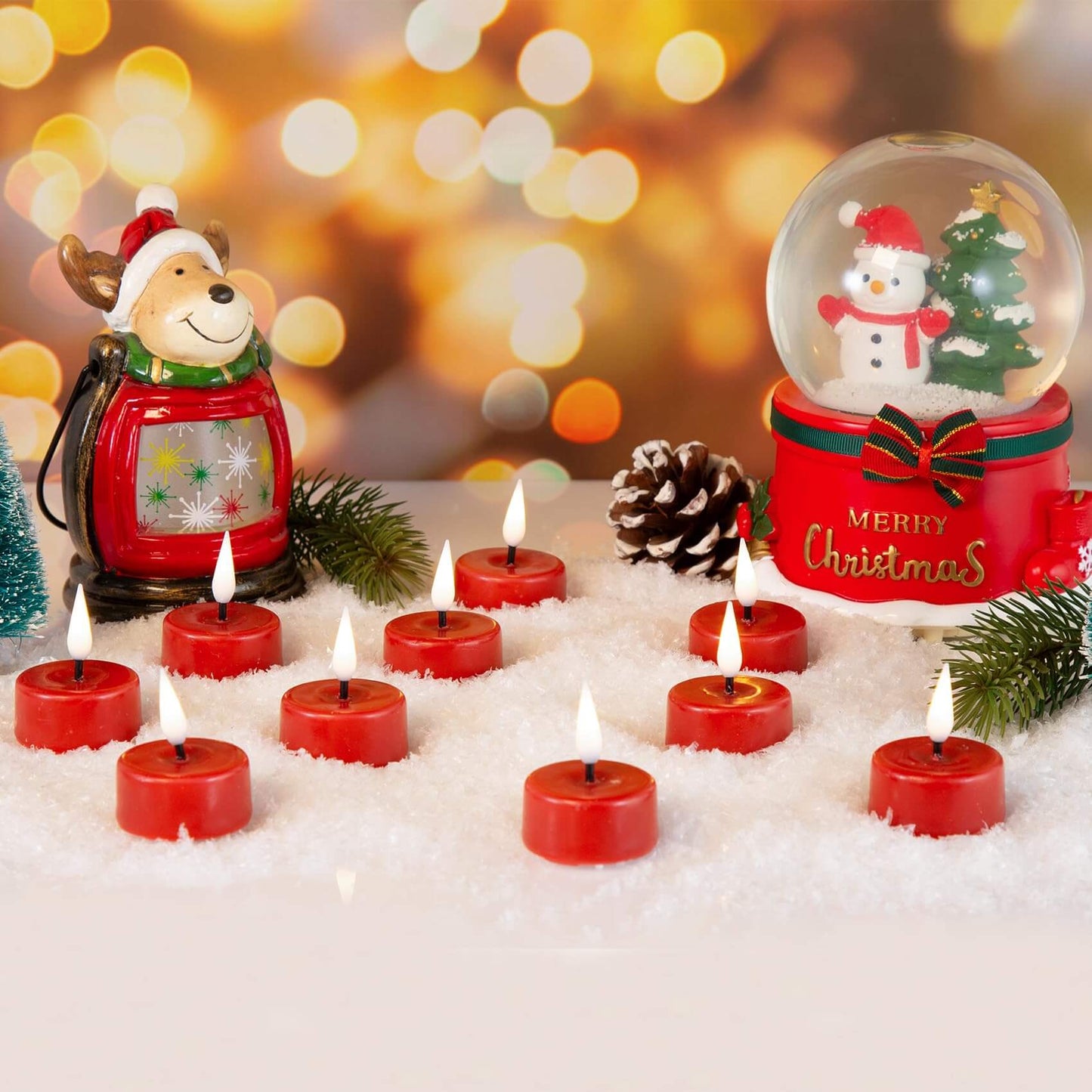 Red Christmas Flameless Tealights with Remote - Set of 10 - Eywamage