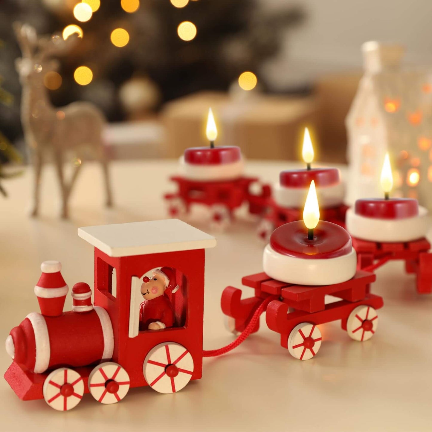 Red Christmas Flameless Tealights with Remote - Set of 10 - Eywamage