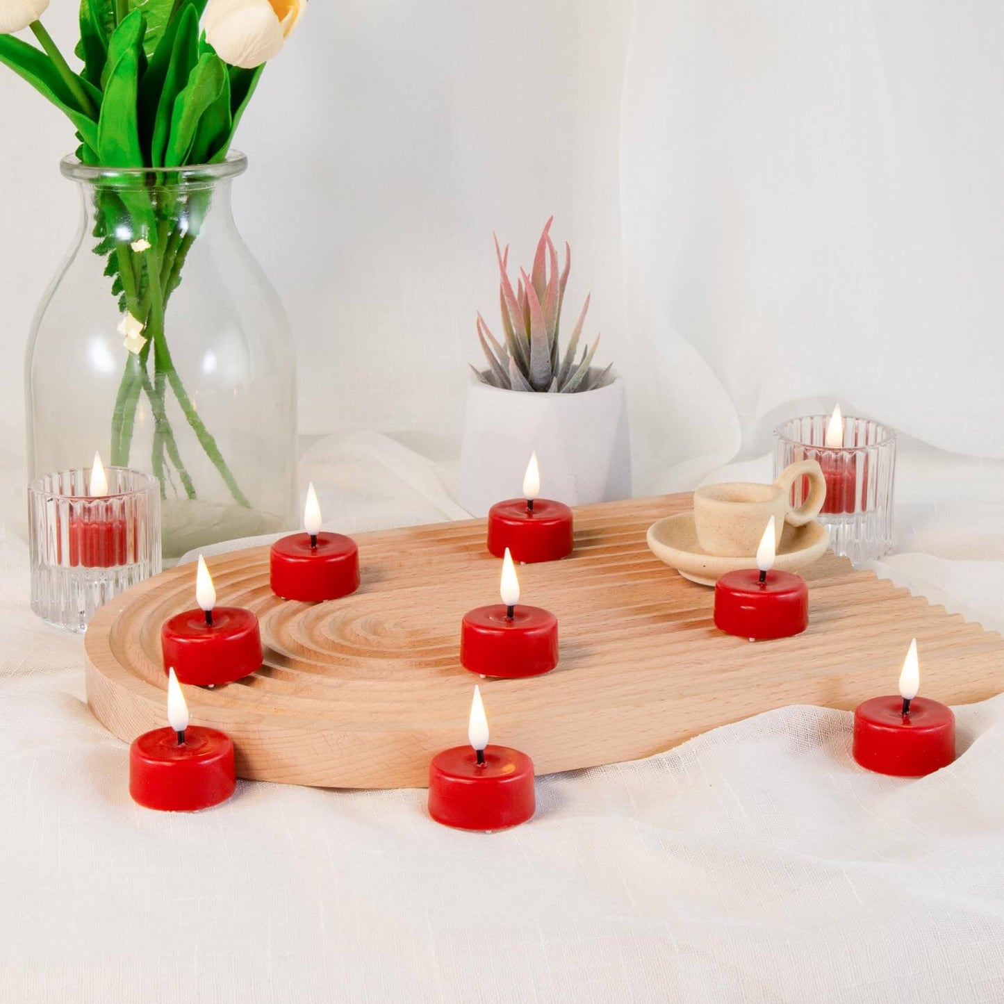 Red Christmas Flameless Tealights with Remote - Set of 10 - Eywamage