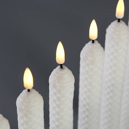 White Honeycomb Look LED Taper Candles with Remote - 6 Pack - Eywamage