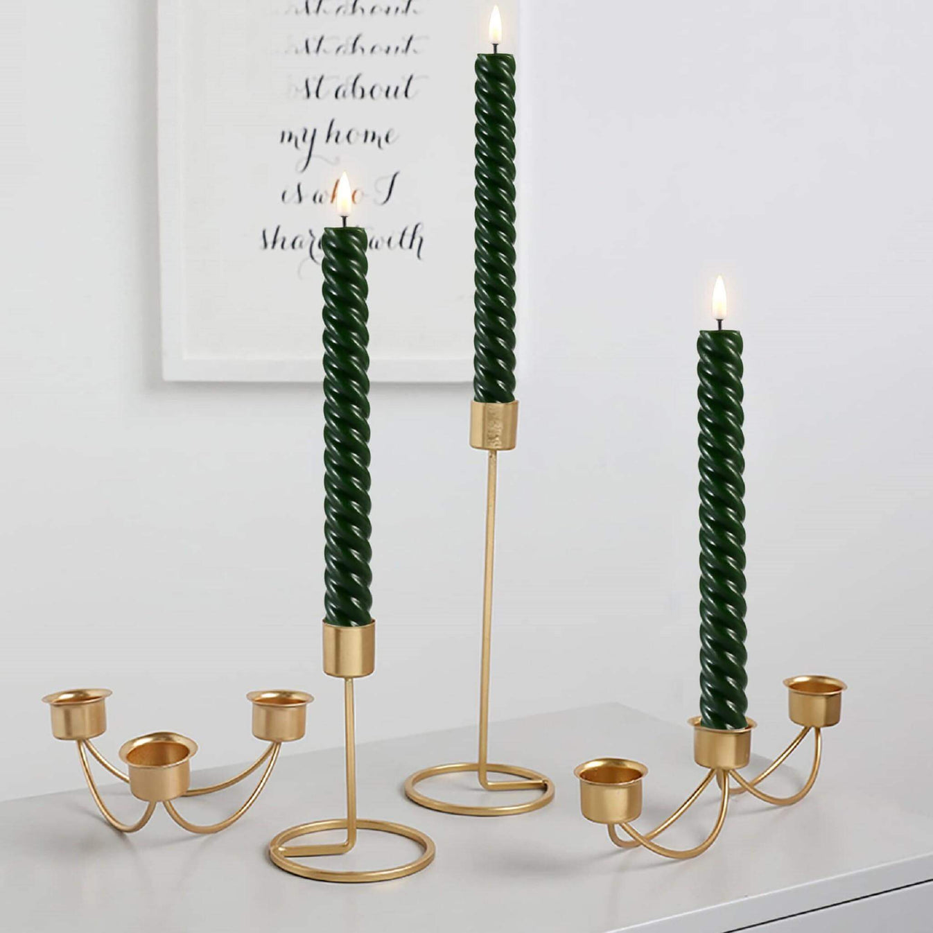 Eywamage Set Of 4 Flameless Christmas Tree Taper Candles - Battery Operated LED With Remote, Green, Real Wax Look