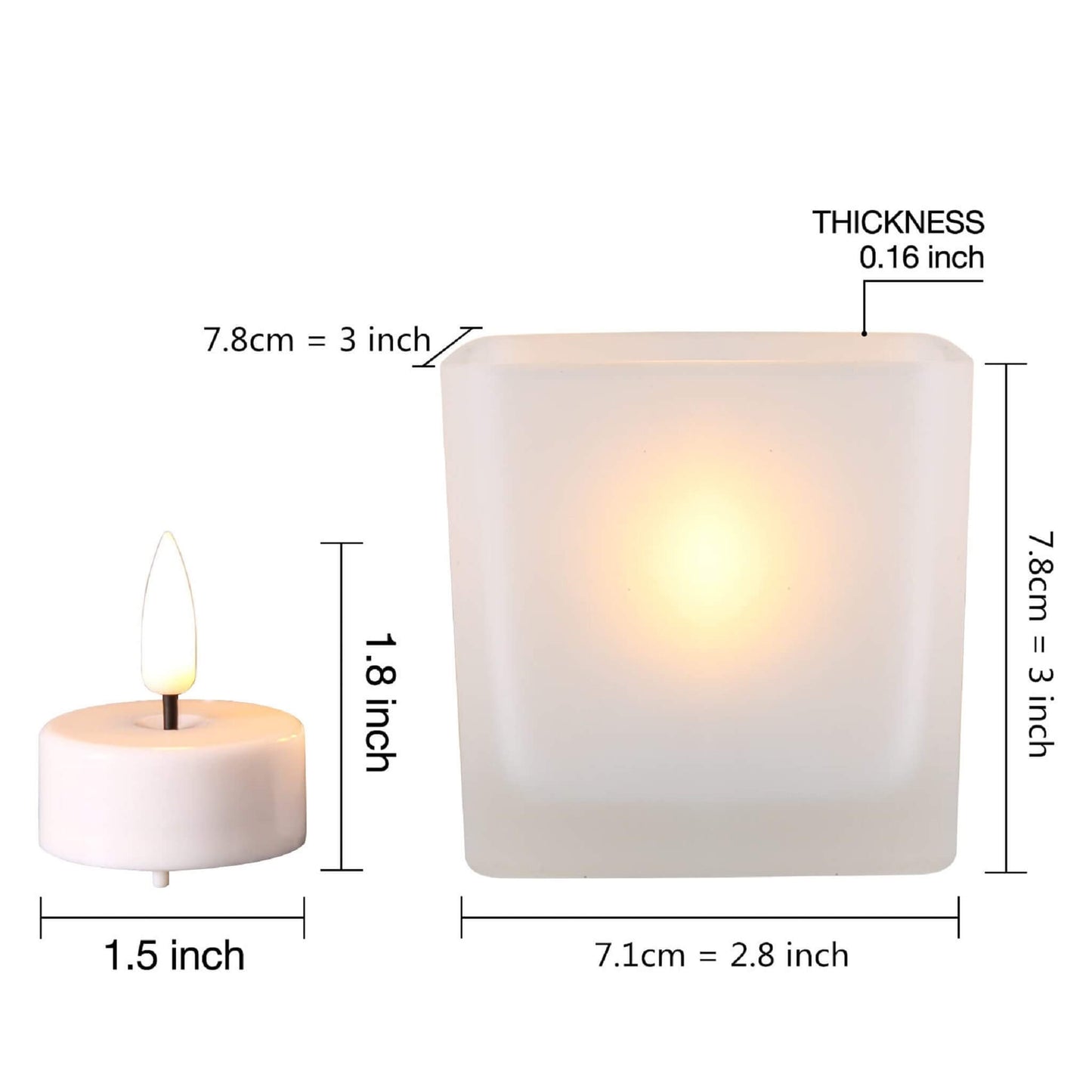 Eywamage Heavy Frosted Glass Square Tea Lights Included