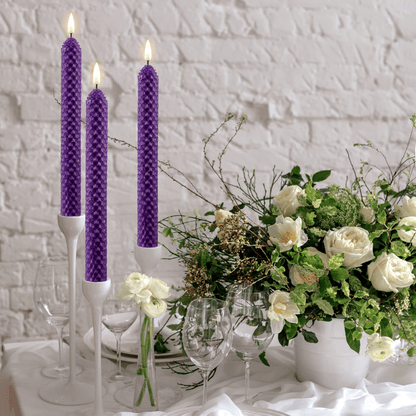 Purple Honeycomb LED Taper Candles with Remote - 6 Pack - Eywamage