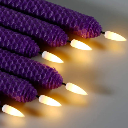 Purple Honeycomb LED Taper Candles with Remote - 6 Pack - Eywamage