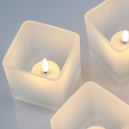 Eywamage Heavy Frosted Glass Square Tea Lights Included