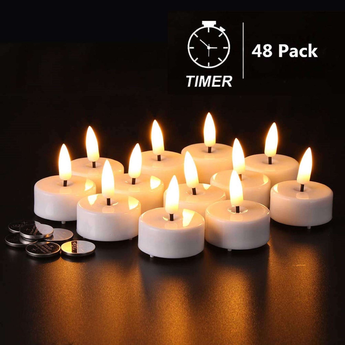 12 white electric tea lights, 6 button batteries