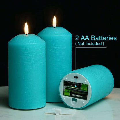 Turquoise Blue Flameless Pillar Candles with Remote - 3 Pack - Eywamage