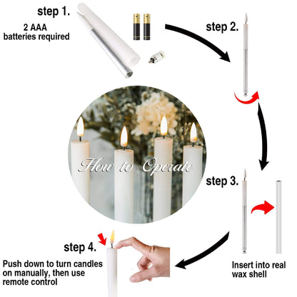 Bougies coniques blanches sans flamme télécommandées Eywamage